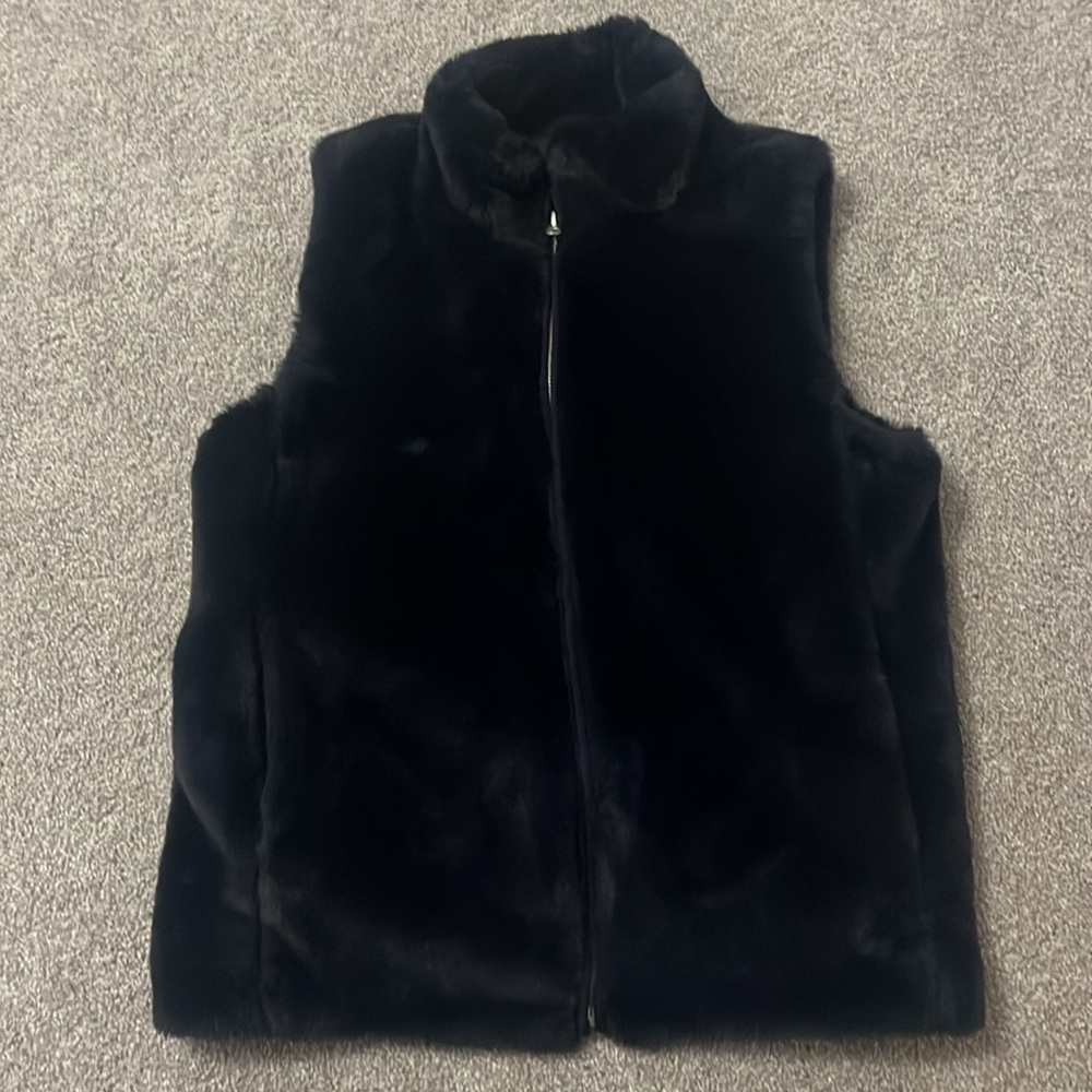 J .Crew Women's Full Zip Faux Fur Vest - Navy blue